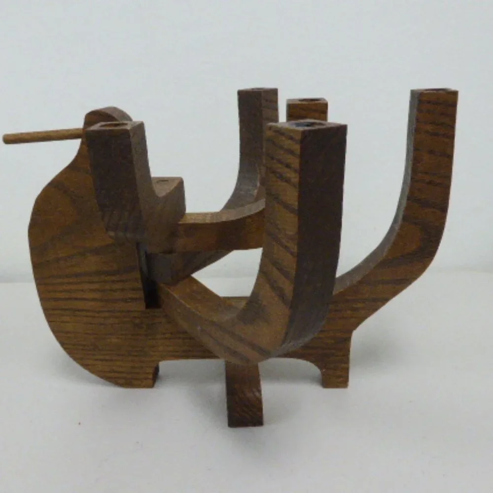 Danish Mid Century wooden candle holder collapsible teak moveable bird